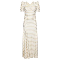 1930s Silk Dress With Sunburst Bodice and Gold Silk Thread Stripes