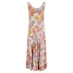 1930s Silk Floral Bias Cut Dress with Applique