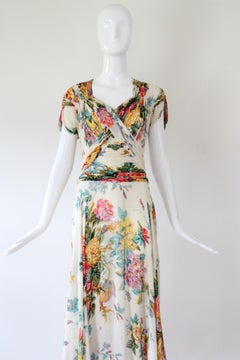 Robe plissée en mousseline de soie à fleurs des années 1930 UK 10 US 6