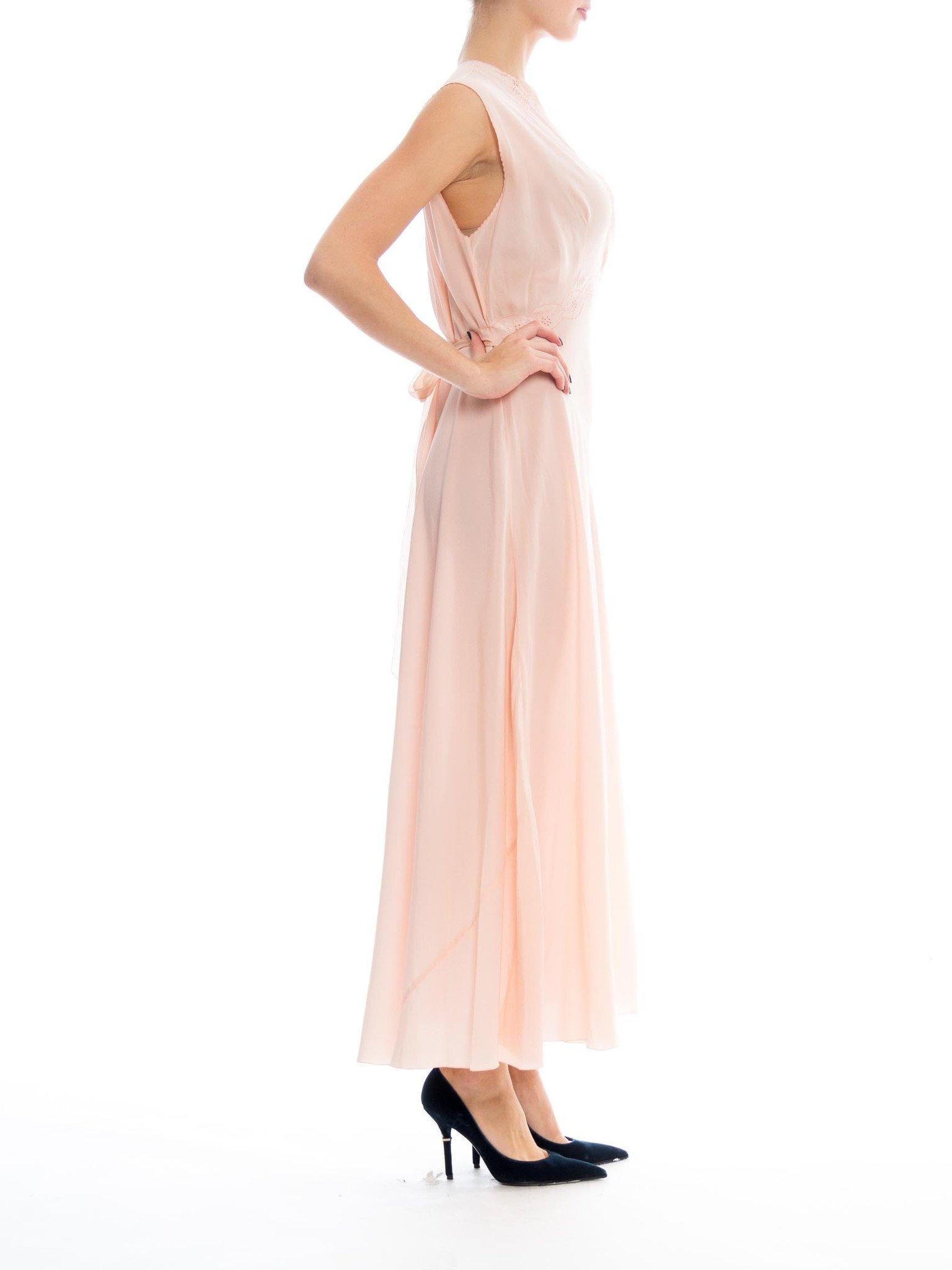 1930S Blush Pink Silk Crepe De Chine French Couture Nightgown  Dress
Negligee With Exceptional Hand Finishing