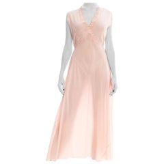 Vintage 1930S Blush Pink Silk Crepe De Chine French Couture Nightgown  DressNegligee W