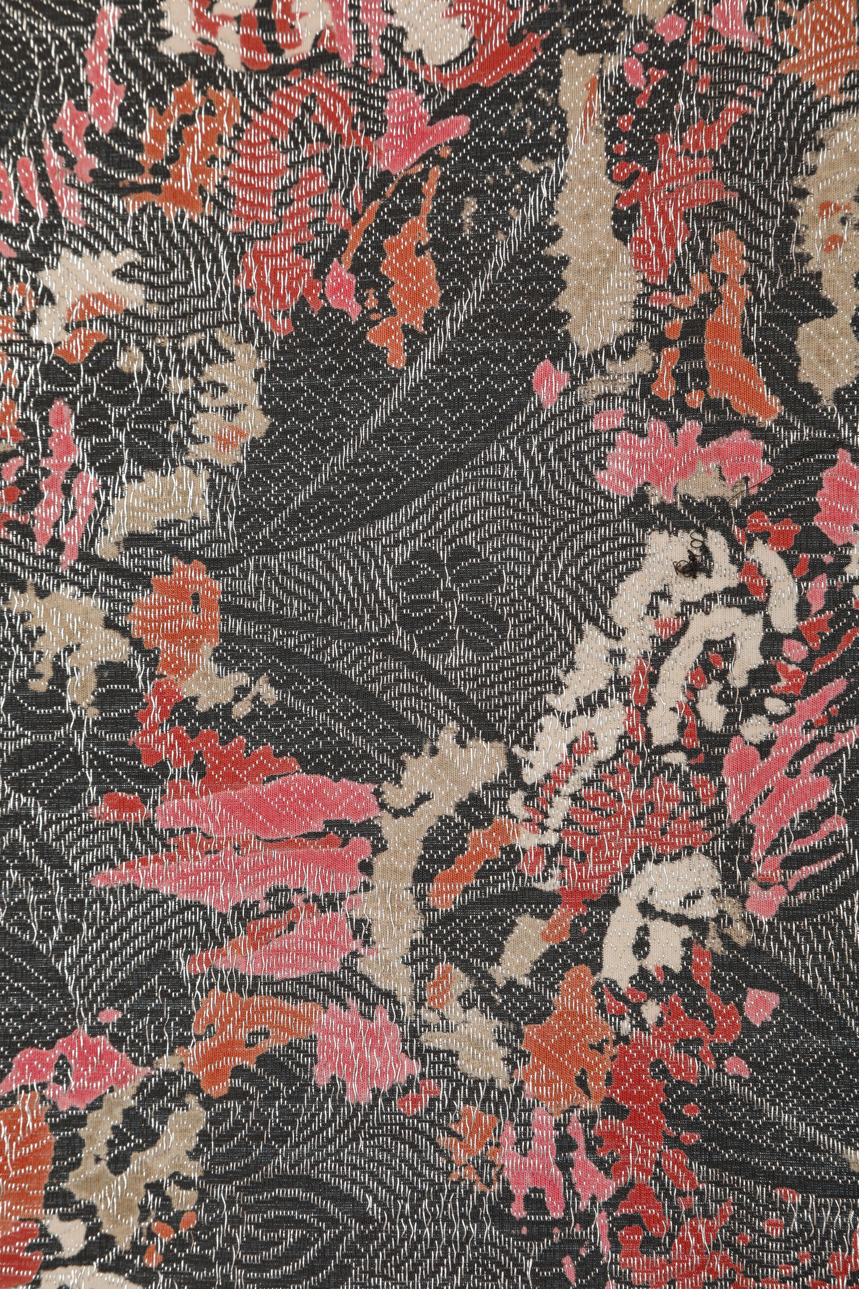 Nero Scialle in seta jacquard anni '30 con frange in lurex e seta nera in vendita