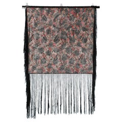 1930's Silk jacquard shawl mix with lurex and black silk fringes 