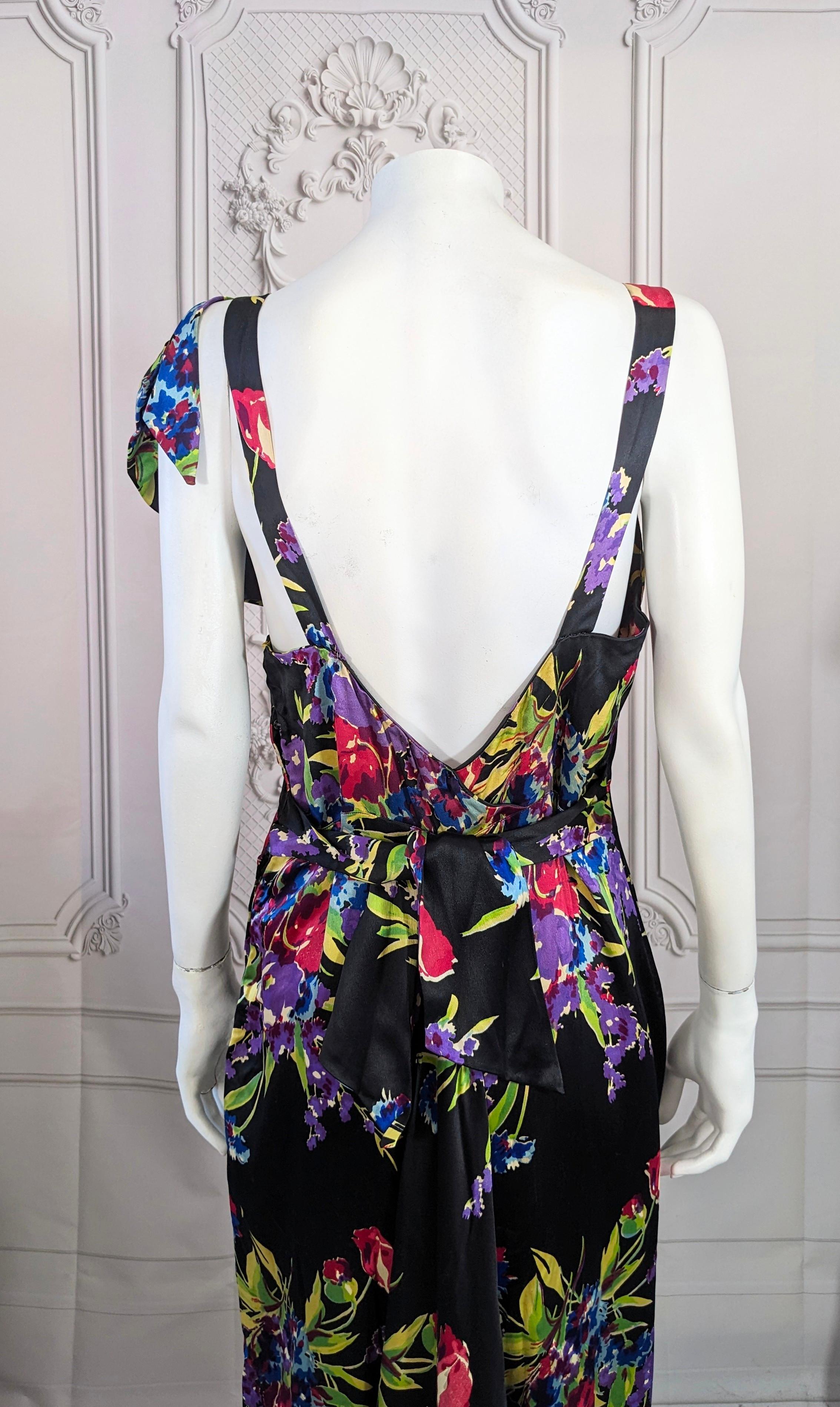 Geblümtes Seidensatin-Kleid aus den 1930er Jahren, Paul Poiret Textil im Angebot 6