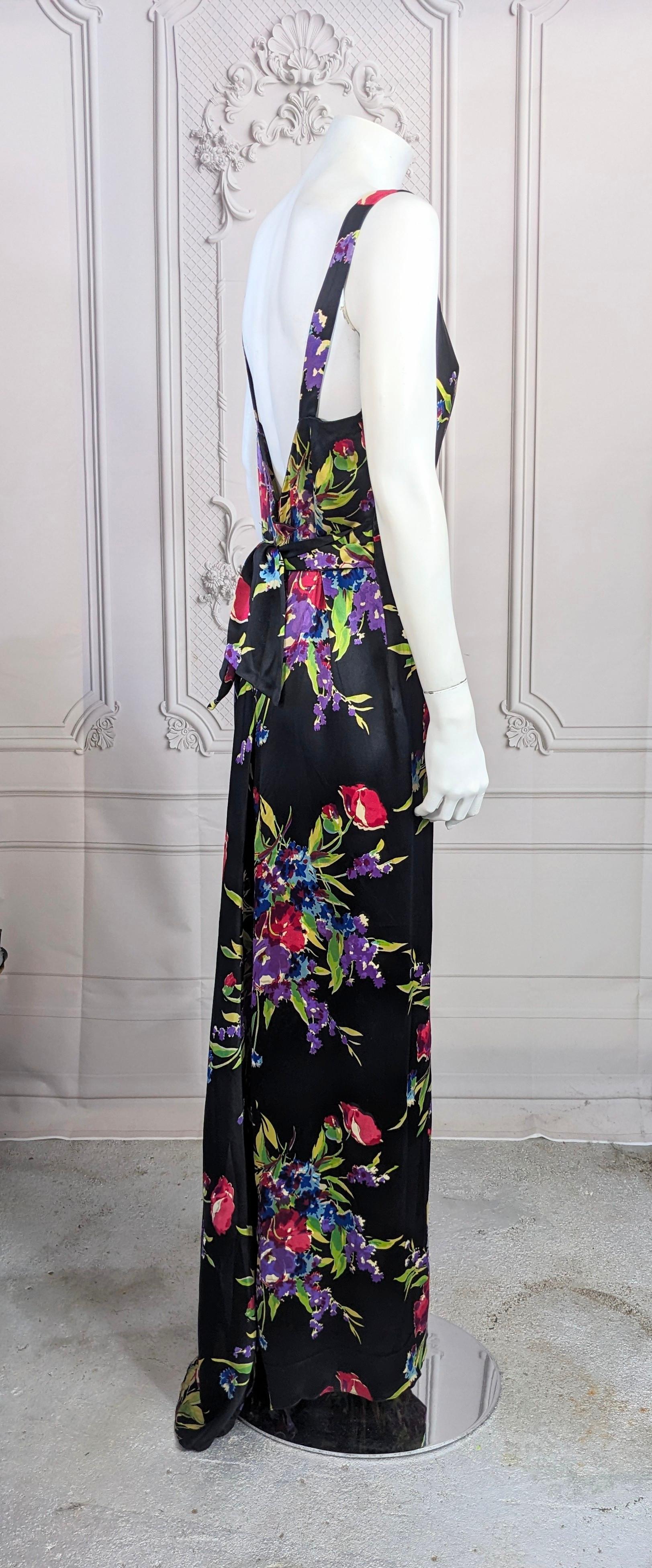 Robe à fleurs en satin de soie des années 1930, textile Paul Poiret en vente 3
