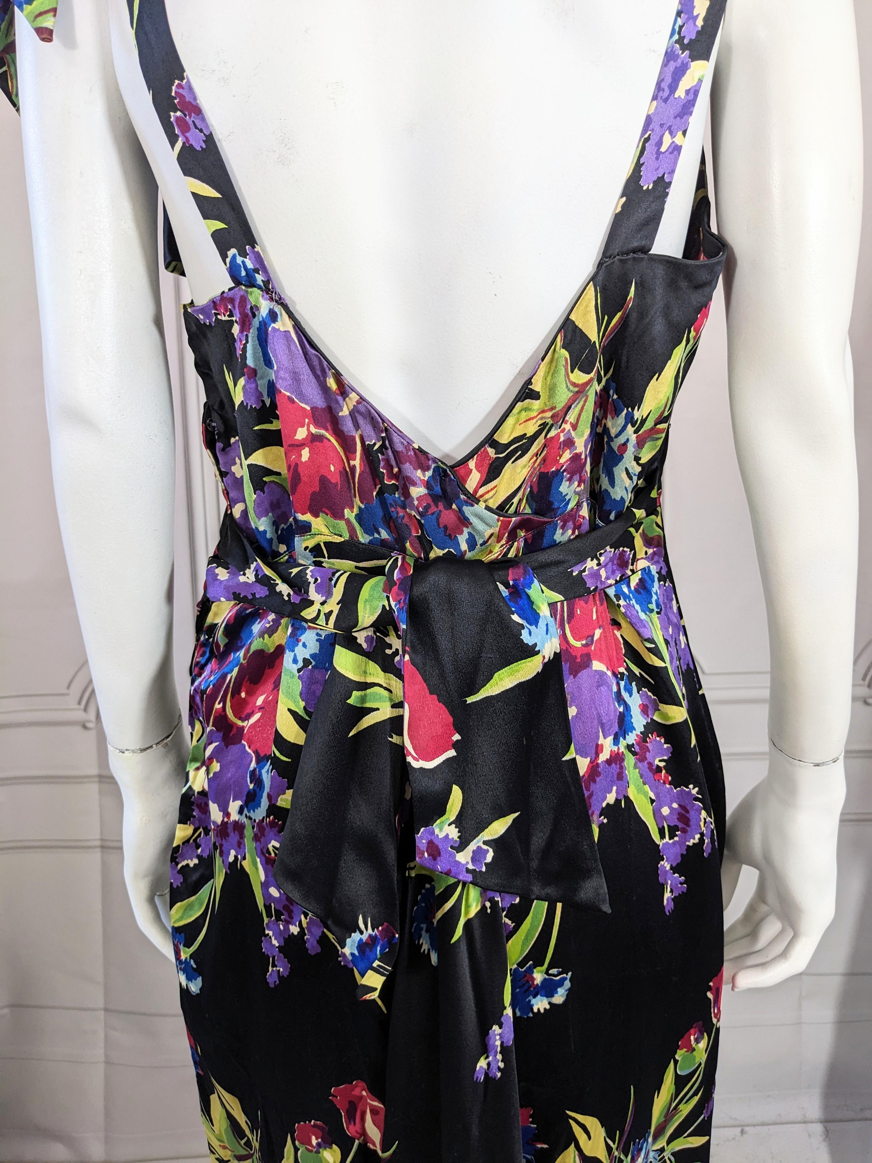 Geblümtes Seidensatin-Kleid aus den 1930er Jahren, Paul Poiret Textil im Angebot 5