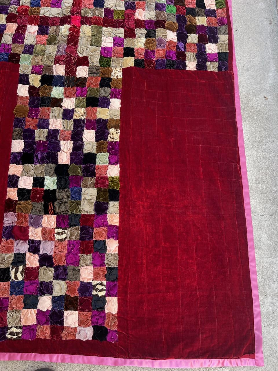 American 1930s Silk Velvet Cross Pattern Quilt