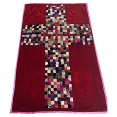 1930s Silk Velvet Cross Pattern Quilt