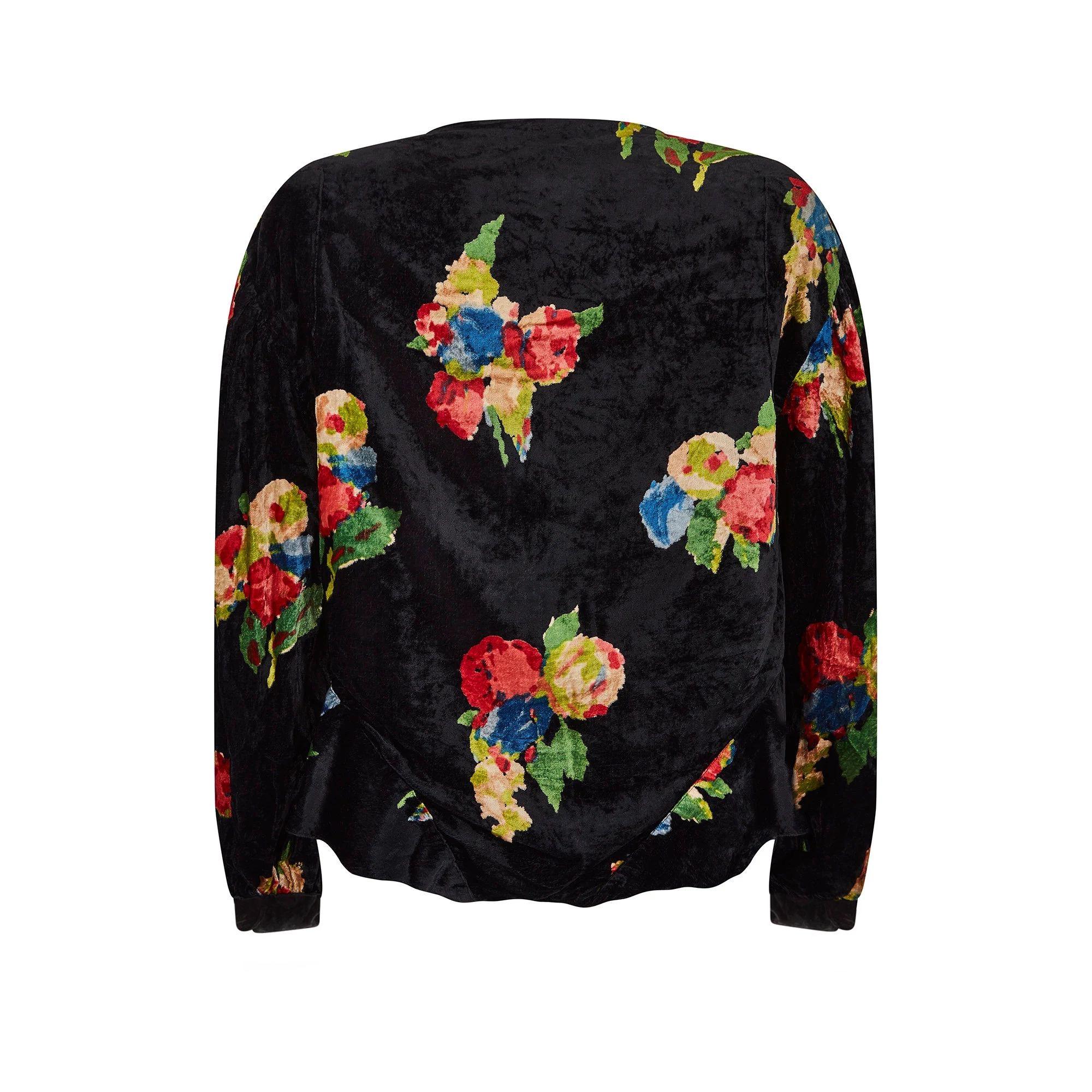 Black 1930s Silk Velvet Floral Jacket For Sale
