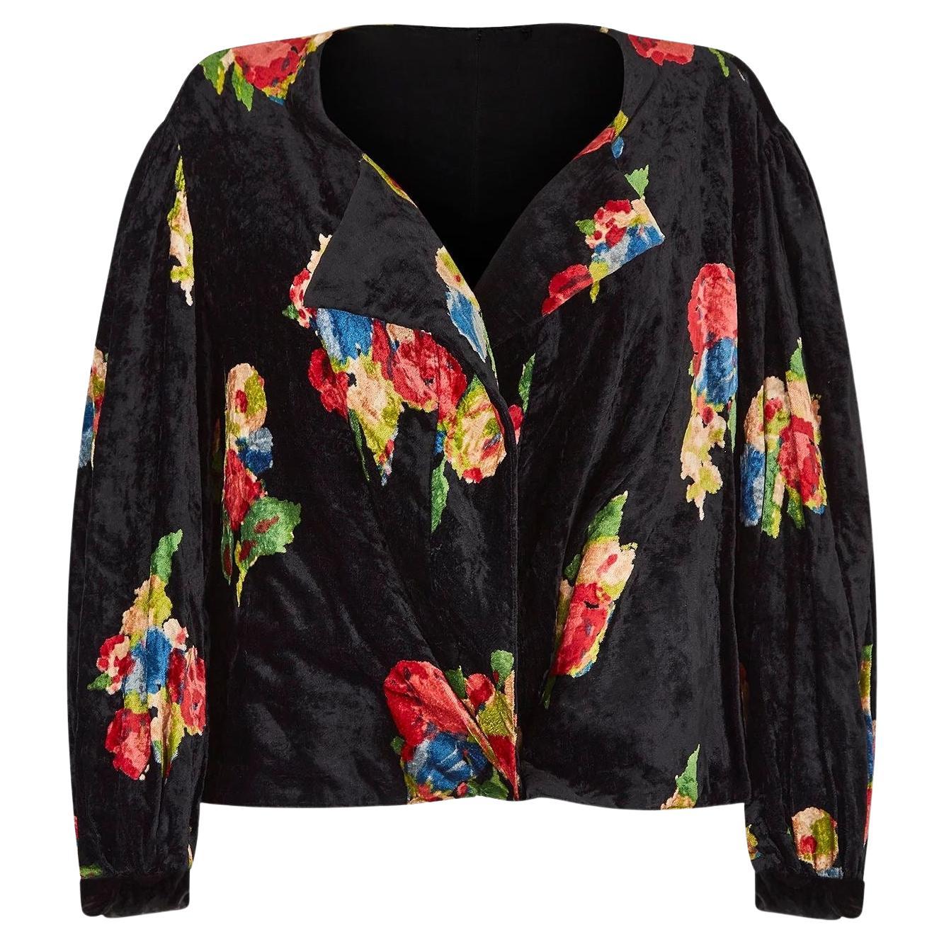 1930s Silk Velvet Floral Jacket For Sale