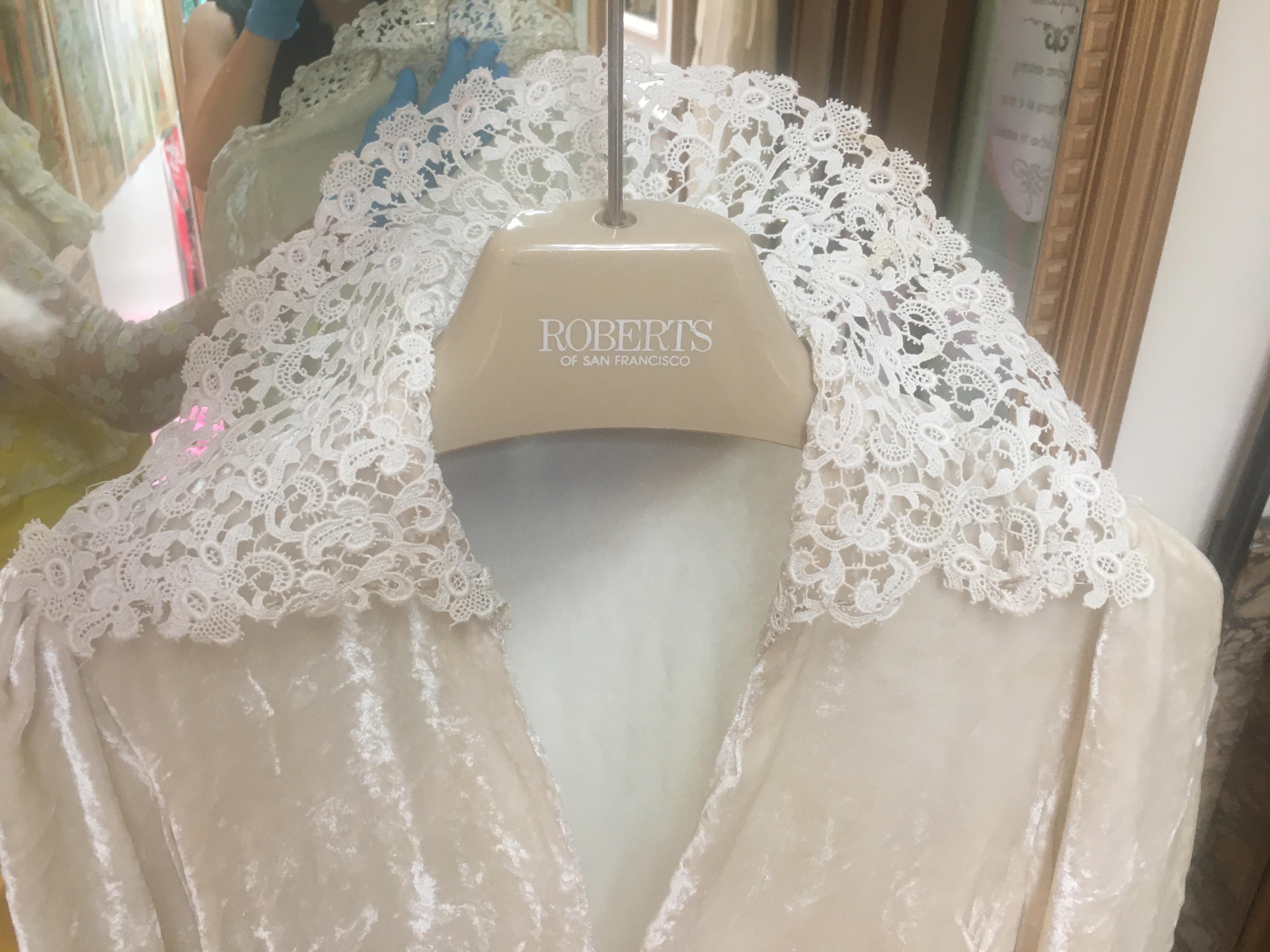 1930s Silk Velvet Robe with Wired Lace Collar