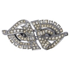 1930s Silver and Crystal Duet Pin Brooch