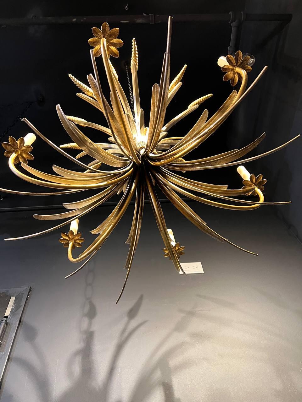 1930’s Silver Leaf and Gilt Metal Wheat Shape Light Fixture In Good Condition For Sale In New York, NY