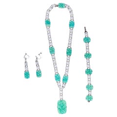 Ensemble de 4 pièces de bijoux Art Déco en argent et verre de Pékin avec cristaux de roche, années 1930