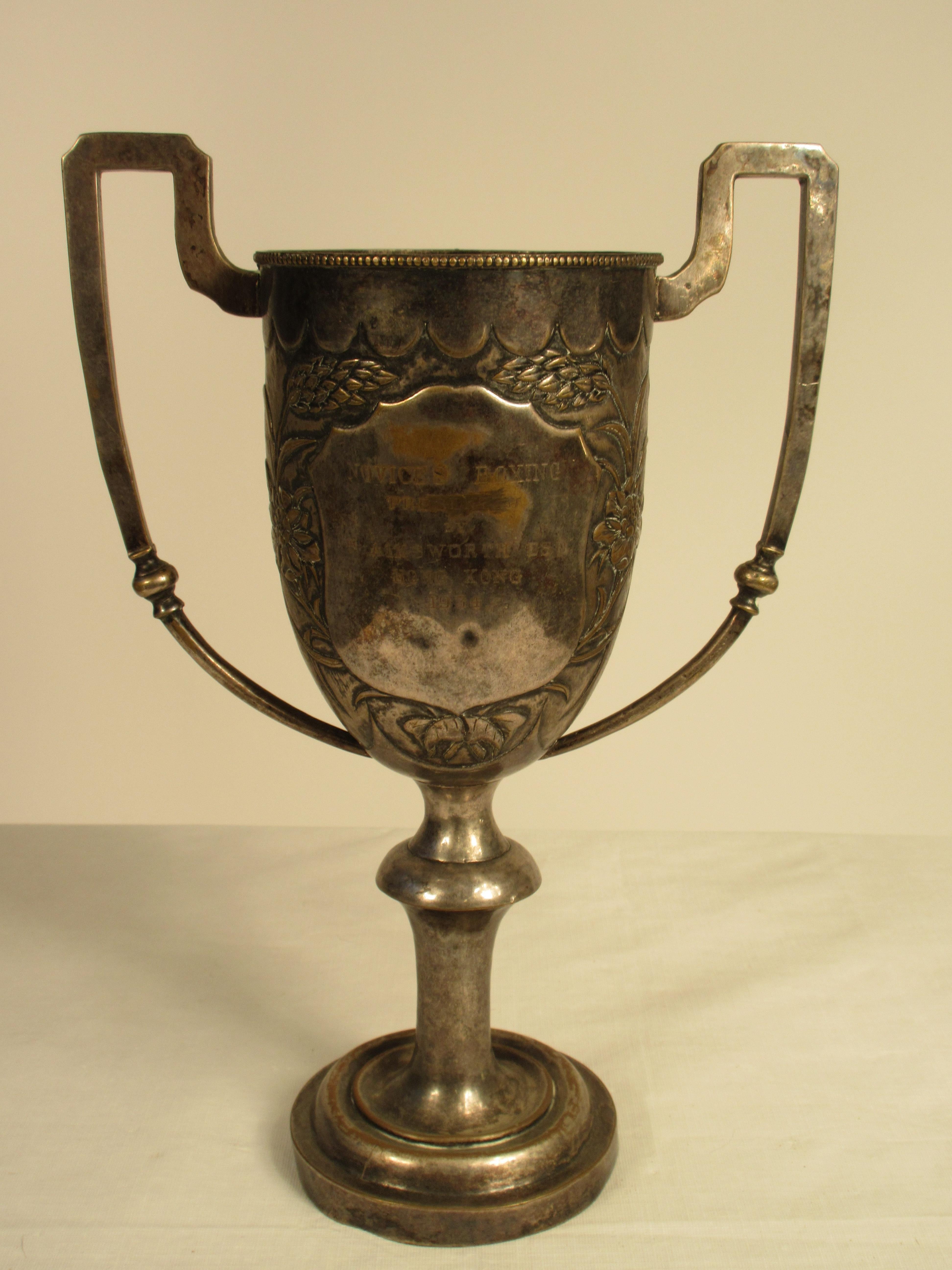 1930s silver plate Cinese boxing trophy.