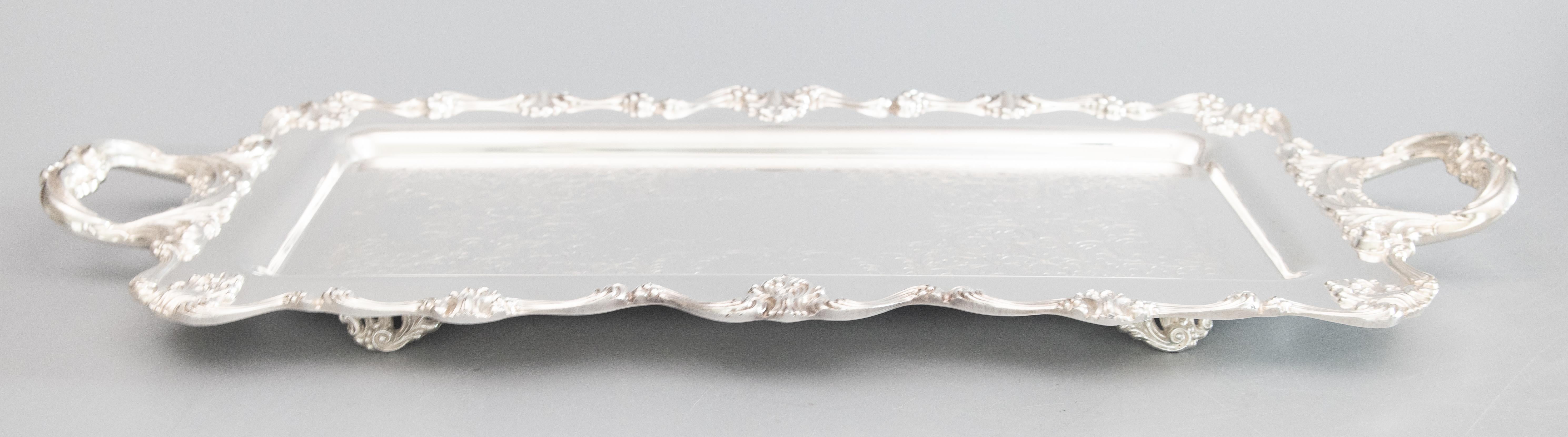 American 1930s Silver Plate Oblong Footed Tray With Handles by W&S Blackinton 