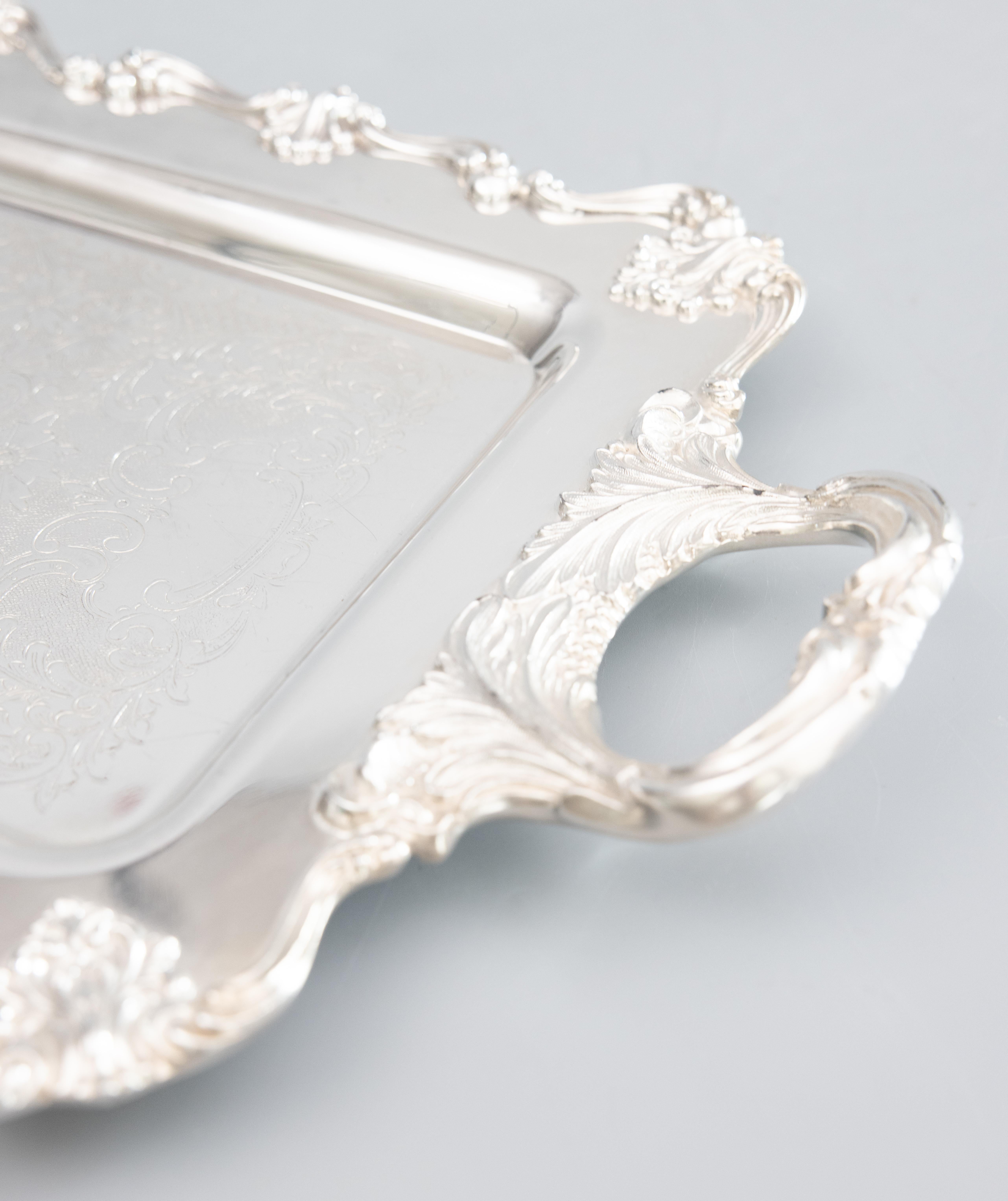 1930s Silver Plate Oblong Footed Tray With Handles by W&S Blackinton  In Good Condition In Pearland, TX