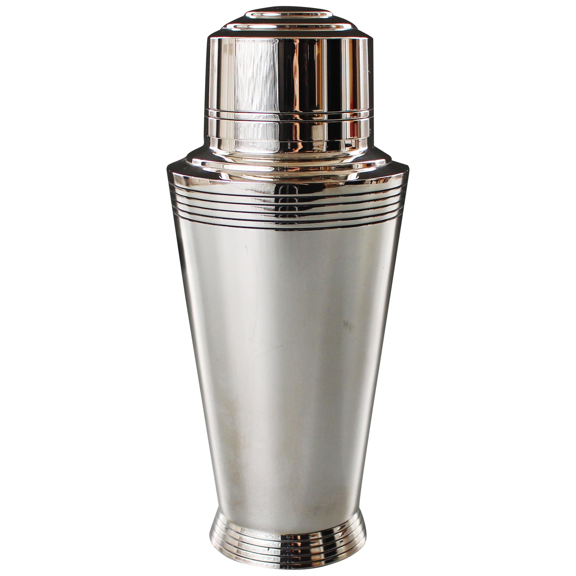 1930s Silver-Plated Cocktail Shaker Designed by Keith Murray for Mappin & Webb