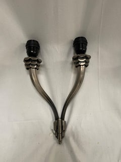 1930's silver plated sconces in the style of Jacques-Emile Ruhlman
