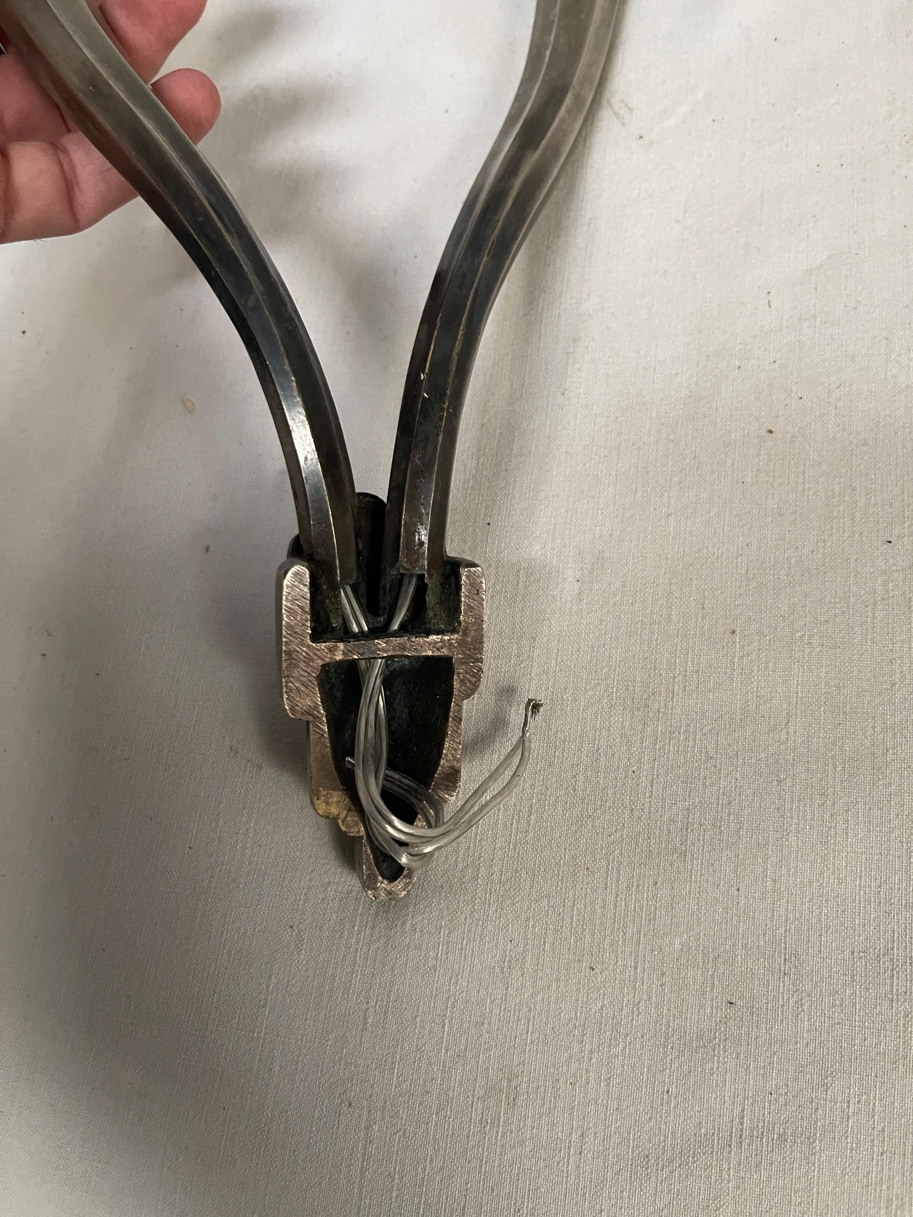 Bronze 1930's silver plated sconces in the style of Jacques-Emile Ruhlman For Sale