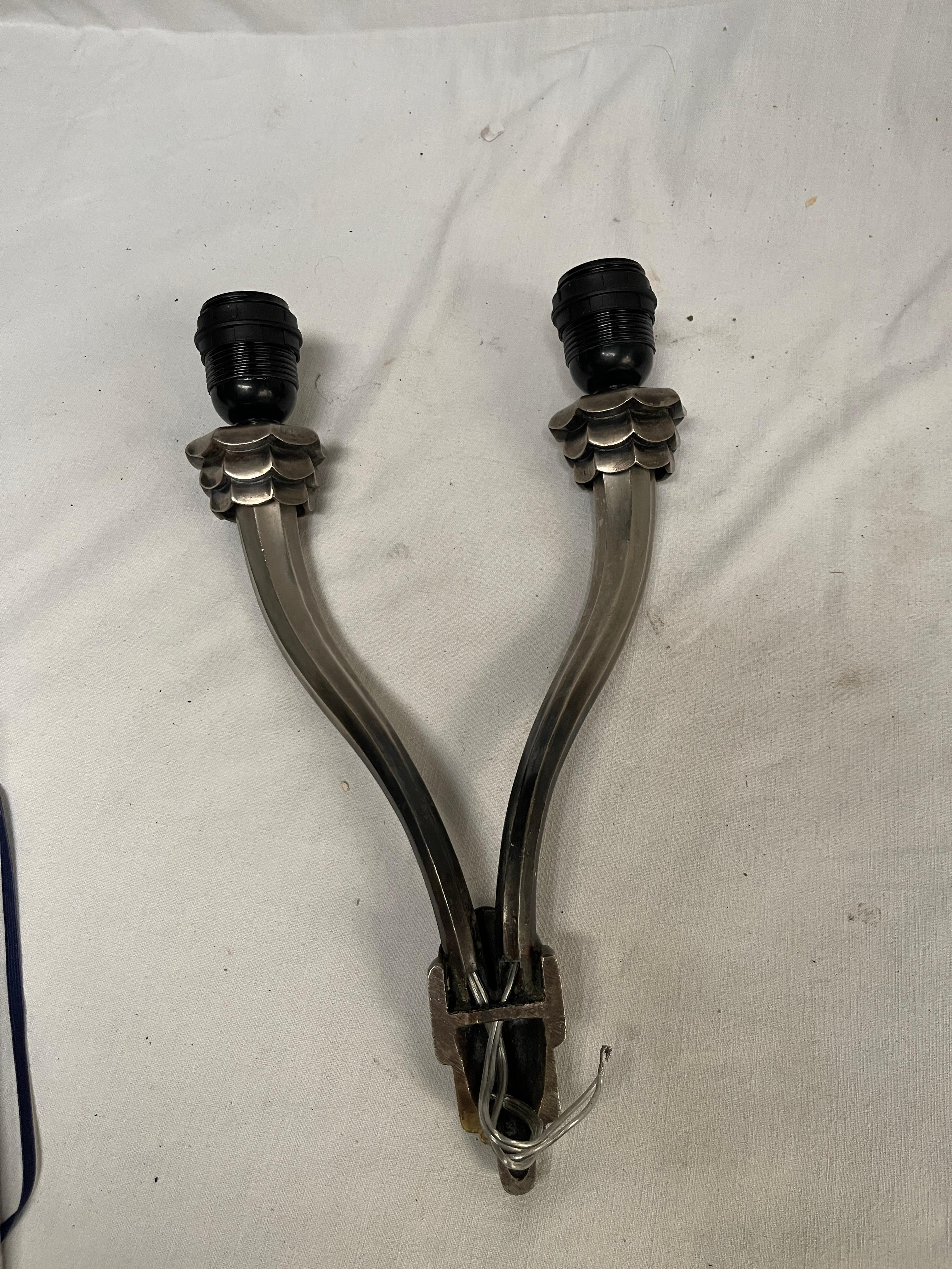 1930's silver plated sconces in the style of Jacques-Emile Ruhlman For Sale 1