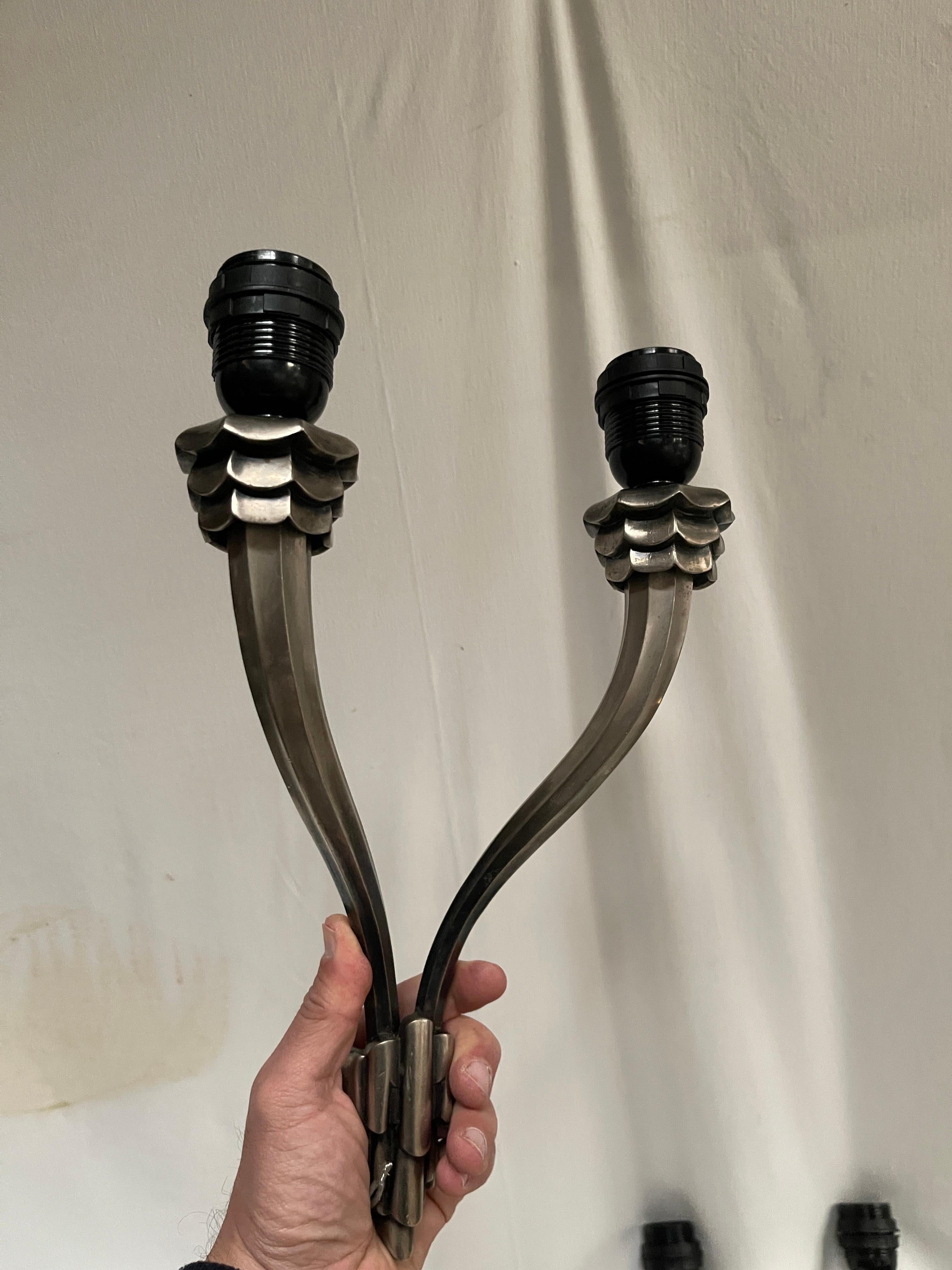 1930's silver plated sconces in the style of Jacques-Emile Ruhlman For Sale 2