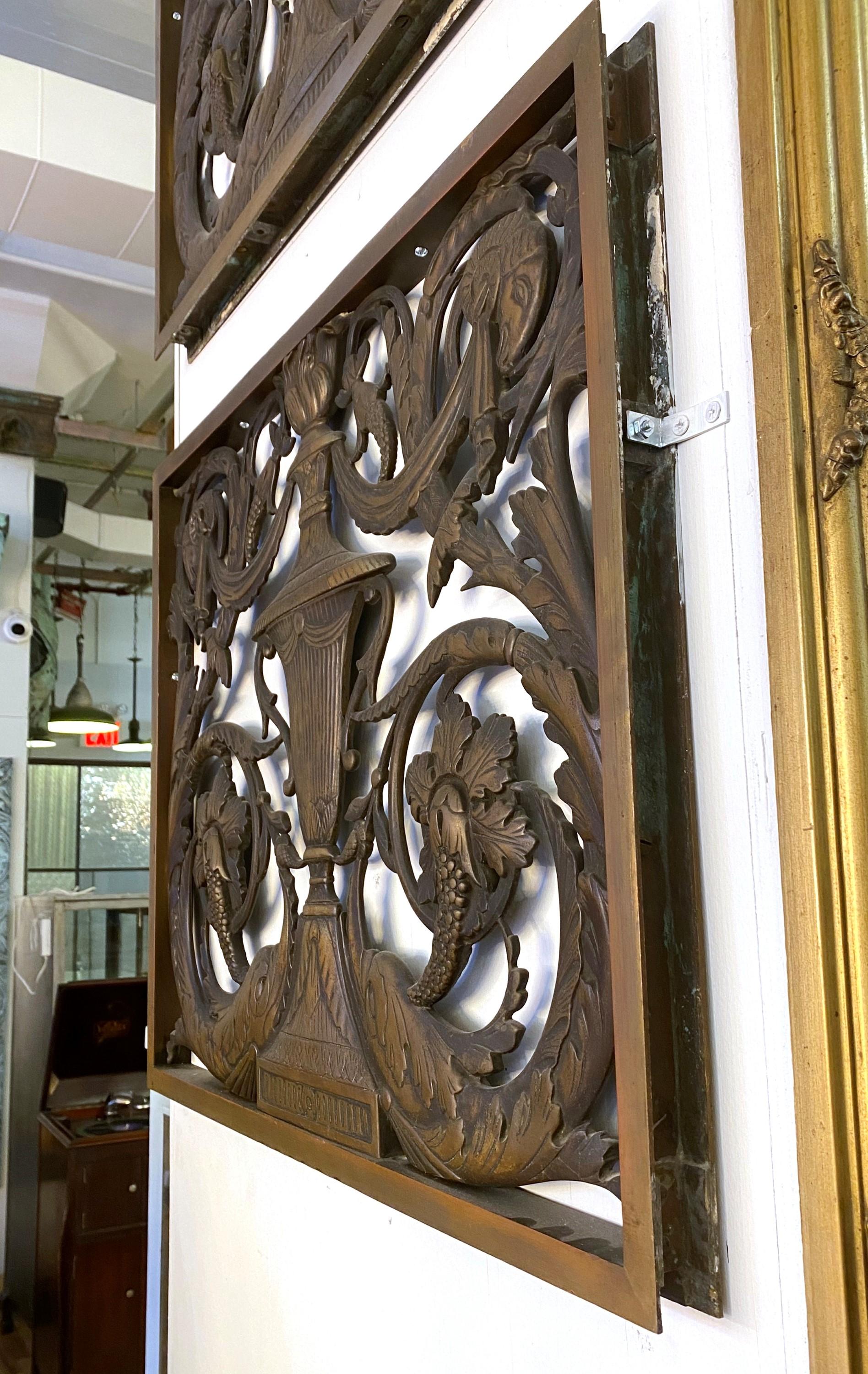 1930s Singe Cast Bronze Panels Featuring Rams Dolphins 4