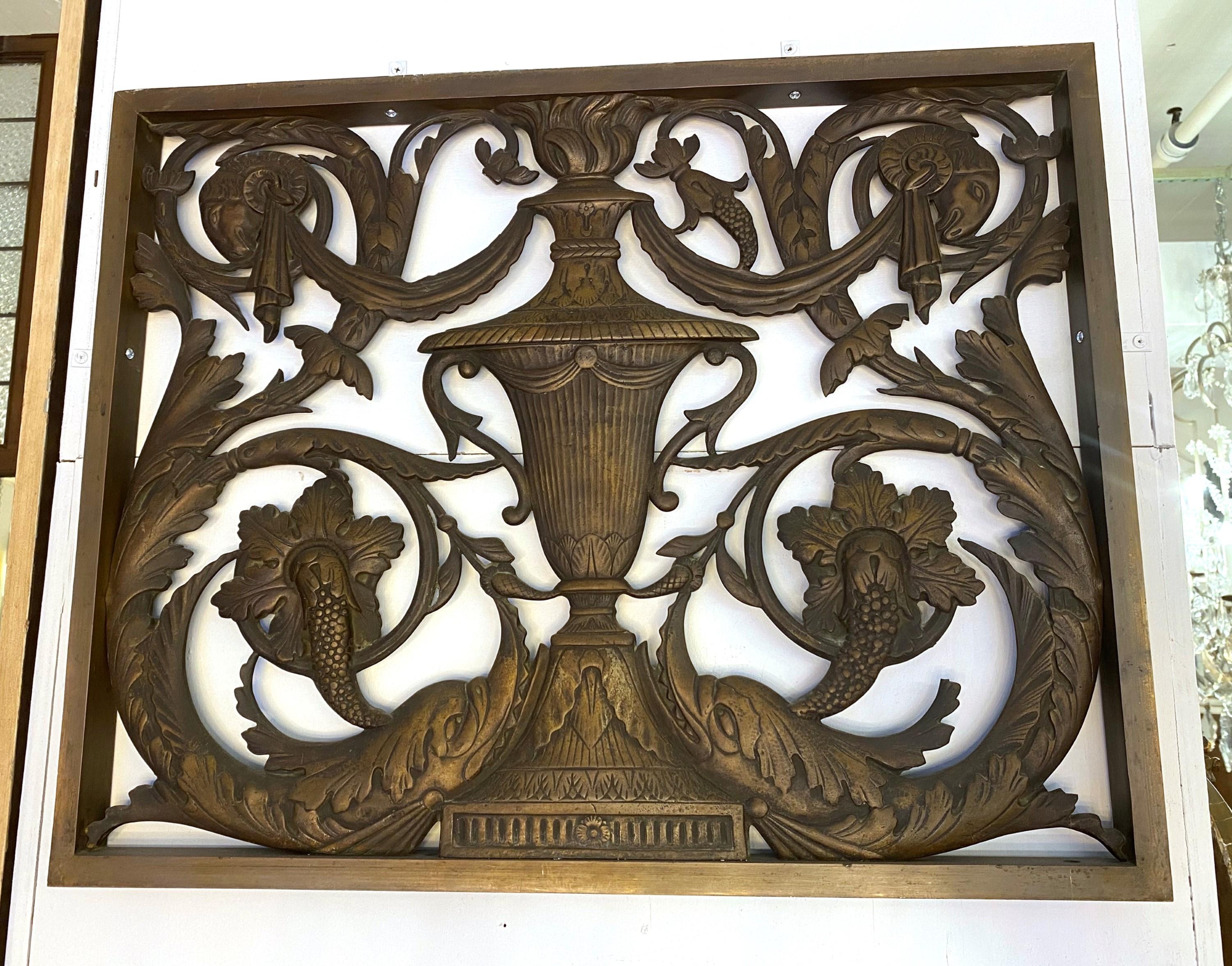 1930s Singe Cast Bronze Panels Featuring Rams Dolphins 7