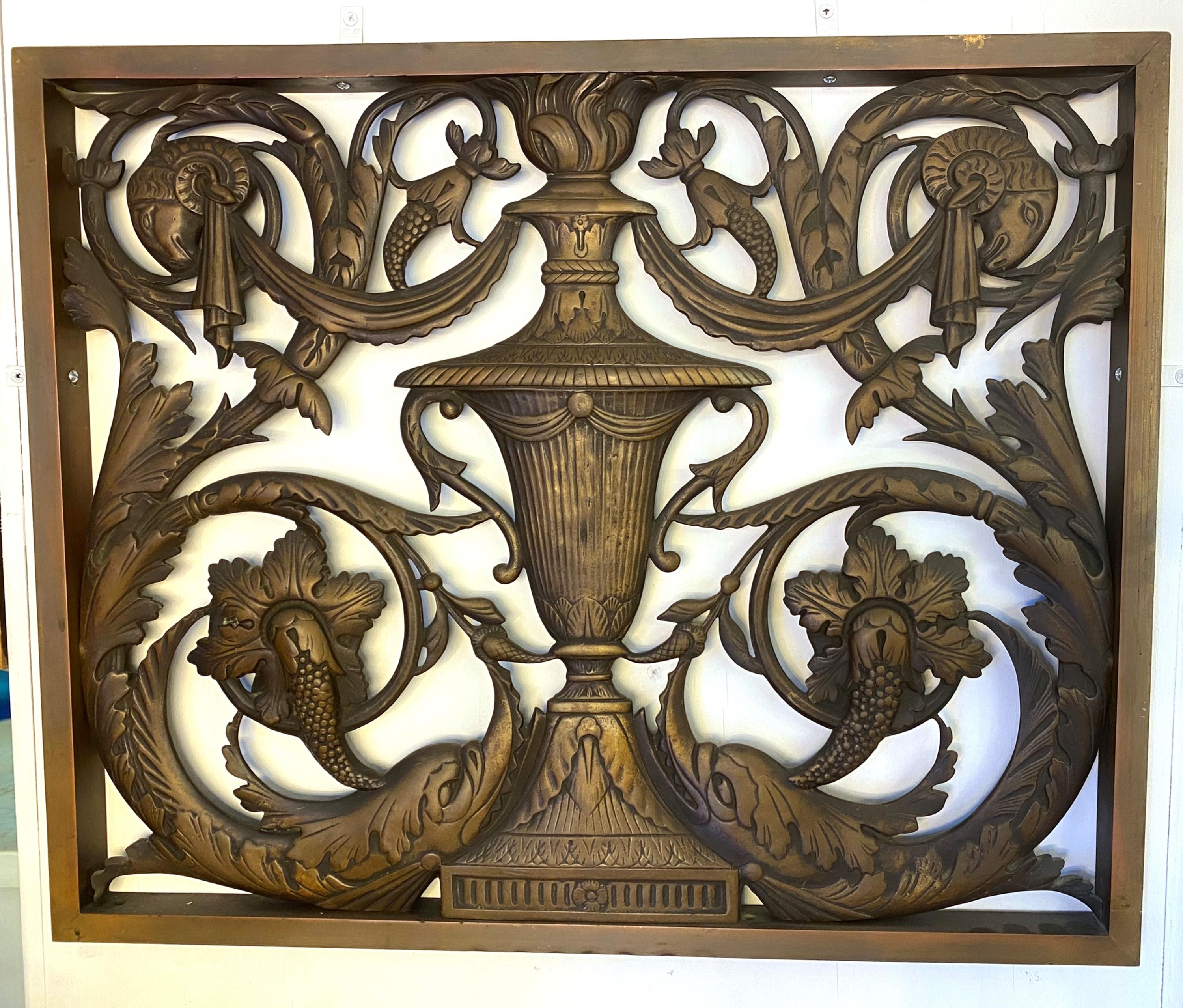 1930s Singe Cast Bronze Panels Featuring Rams Dolphins 8