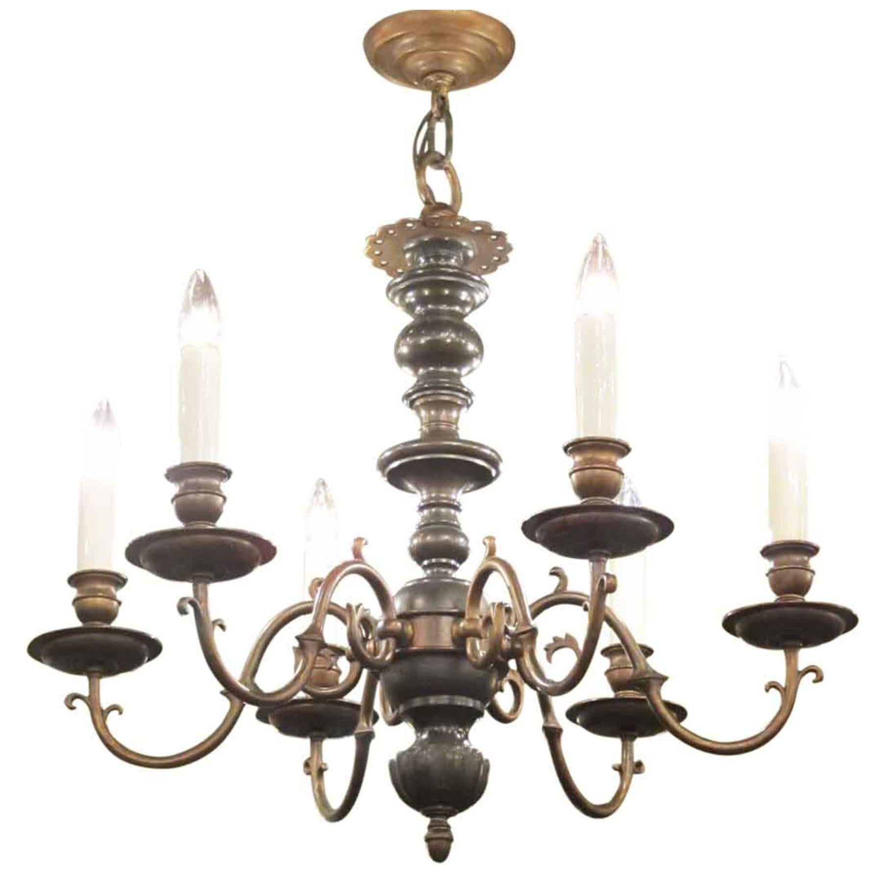1930s Six-Light Chandelier with Oil Rubbed Bronze Finish