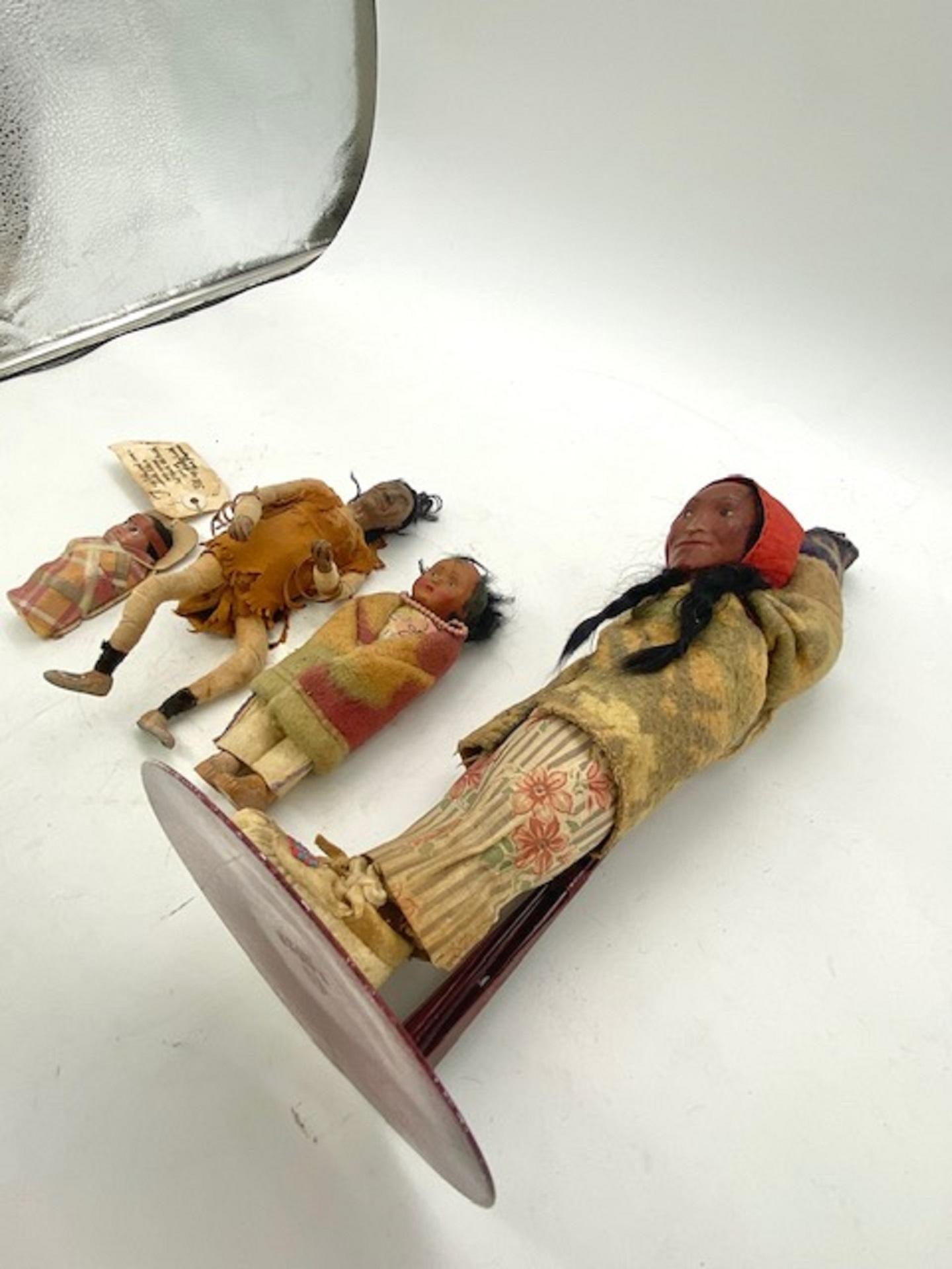 The history of Skookum dolls starts with Mary McAboy filing two applications for patents for a doll or toy figure on November 29, 1913. After the popularity rose in 1920, They were factory-made dolls from the 1920s-1960s that resembled Native