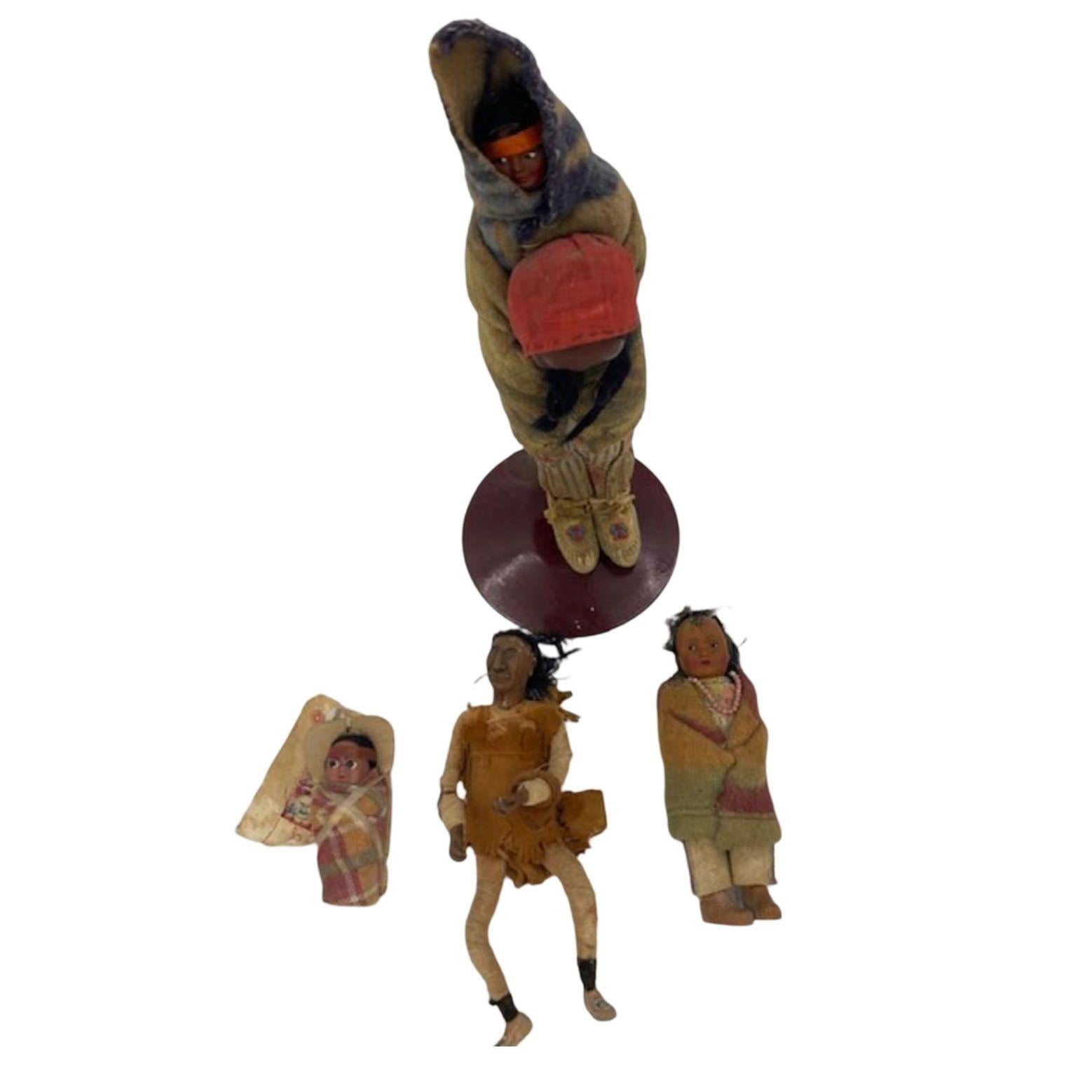 Patchwork 1930s Skookum Native American Dolls Mix Match Set of 4 For Sale