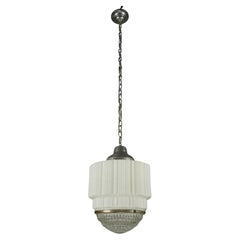 1930s Skyscraper Art Deco Milk Glass Pendant Light