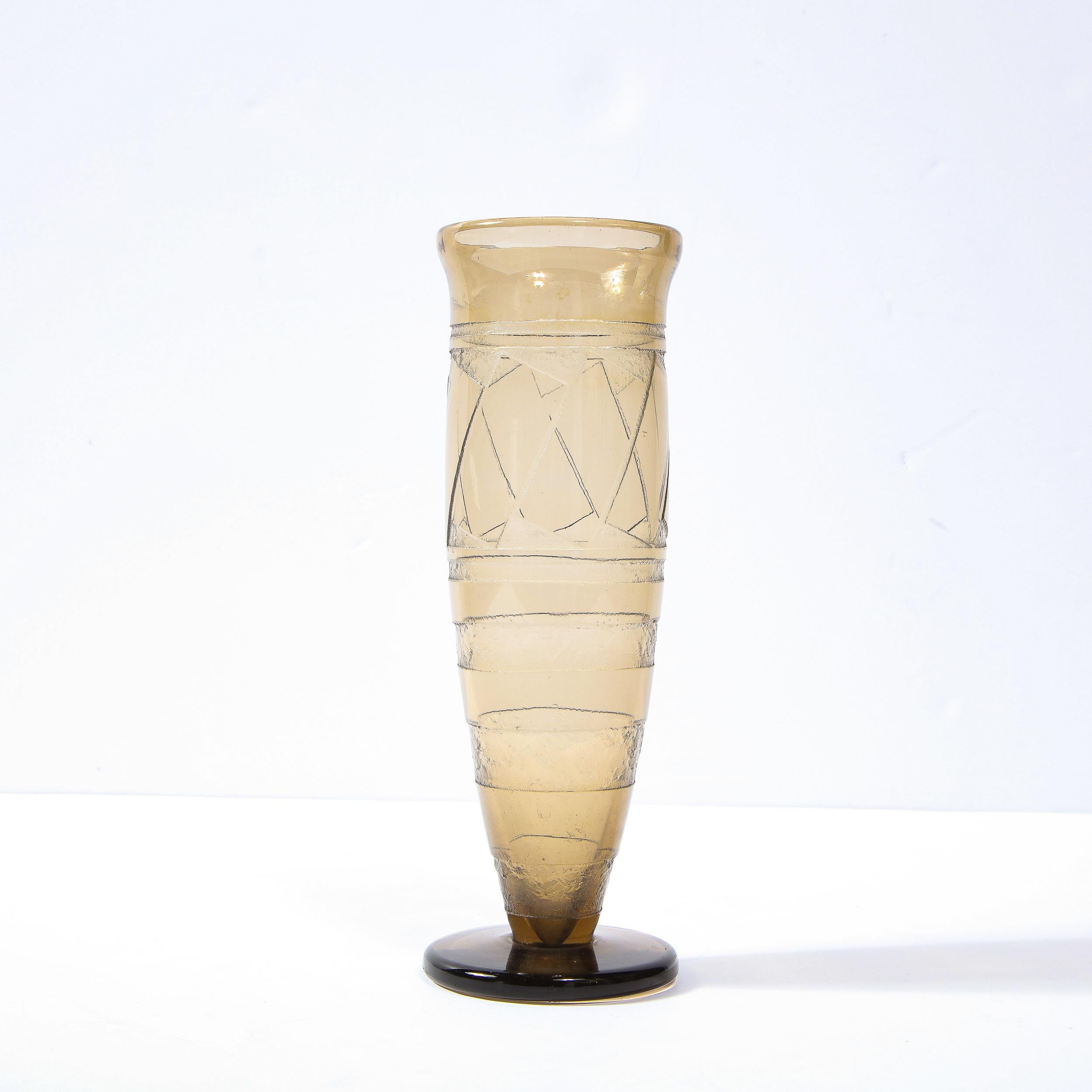 French 1930s Slender Art Deco Topaz Glass Vase, Signed by Schneider For Sale