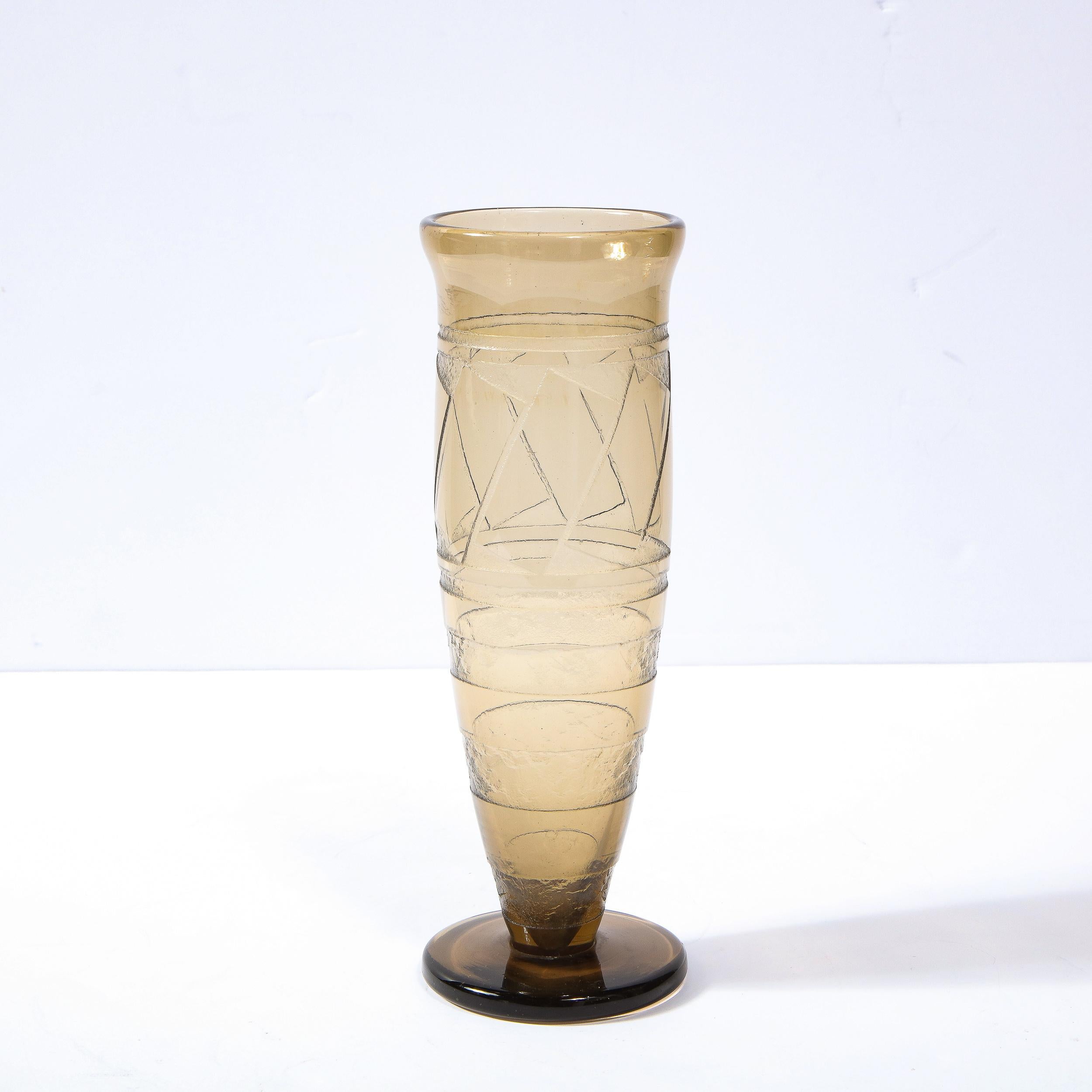 1930s Slender Art Deco Topaz Glass Vase, Signed by Schneider For Sale 2