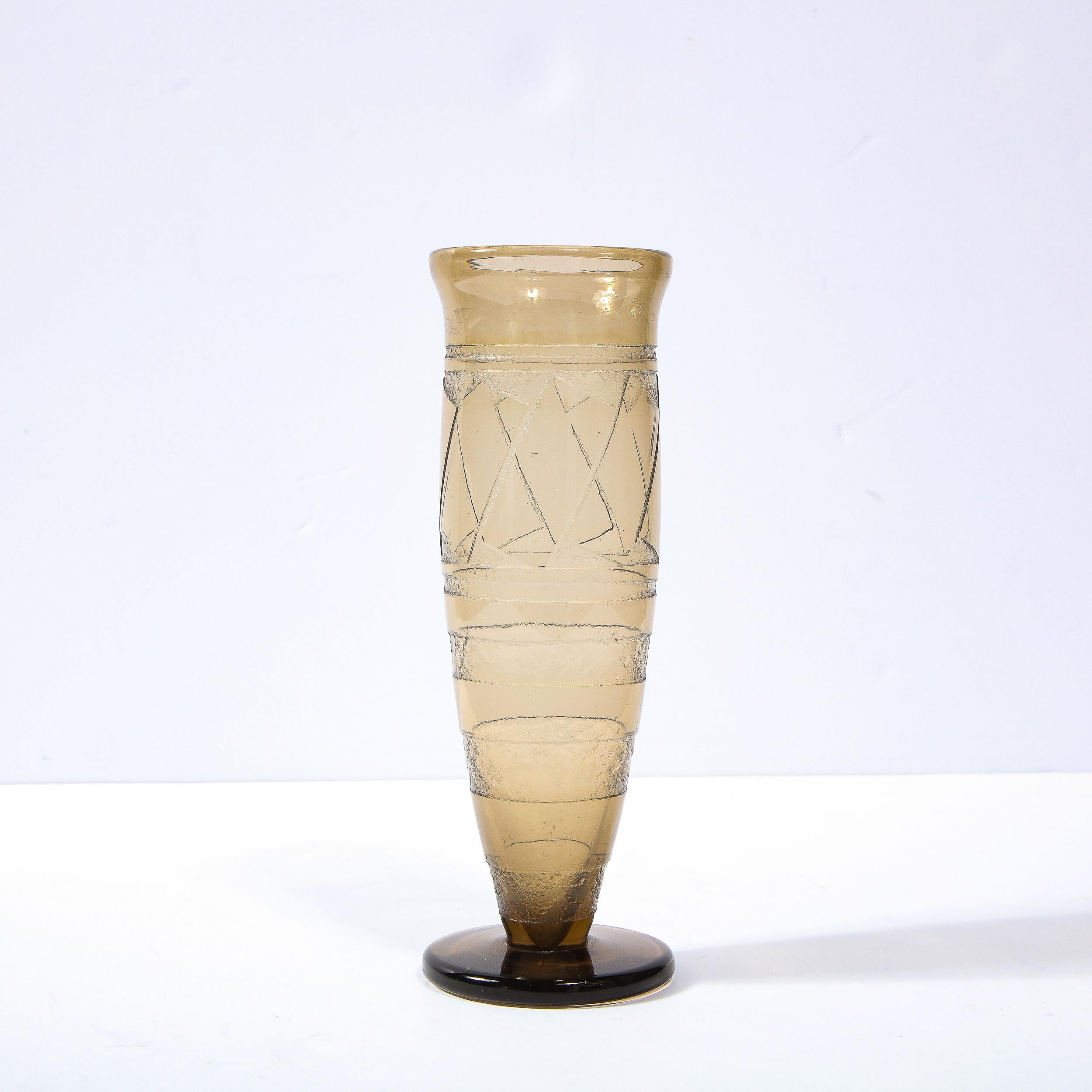 1930s Slender Art Deco Topaz Glass Vase, Signed by Schneider For Sale 3