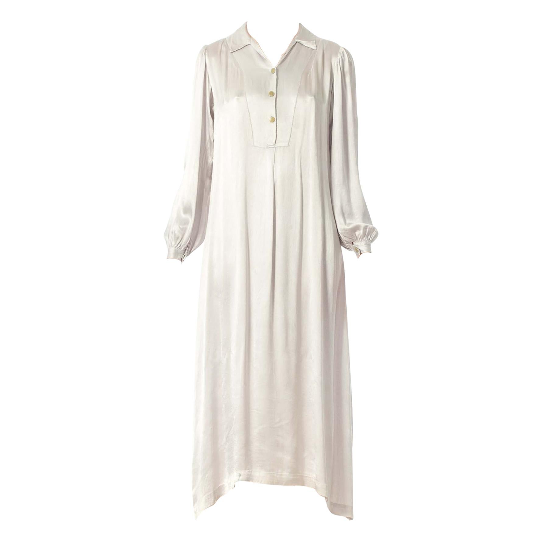 1930S Slinky Silk Crepe Back Satin Straight Cut Shirt House Dress