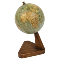 1930s Small Antique Terrestrial Globe Edited by Vallardi and Engraved by Minelli