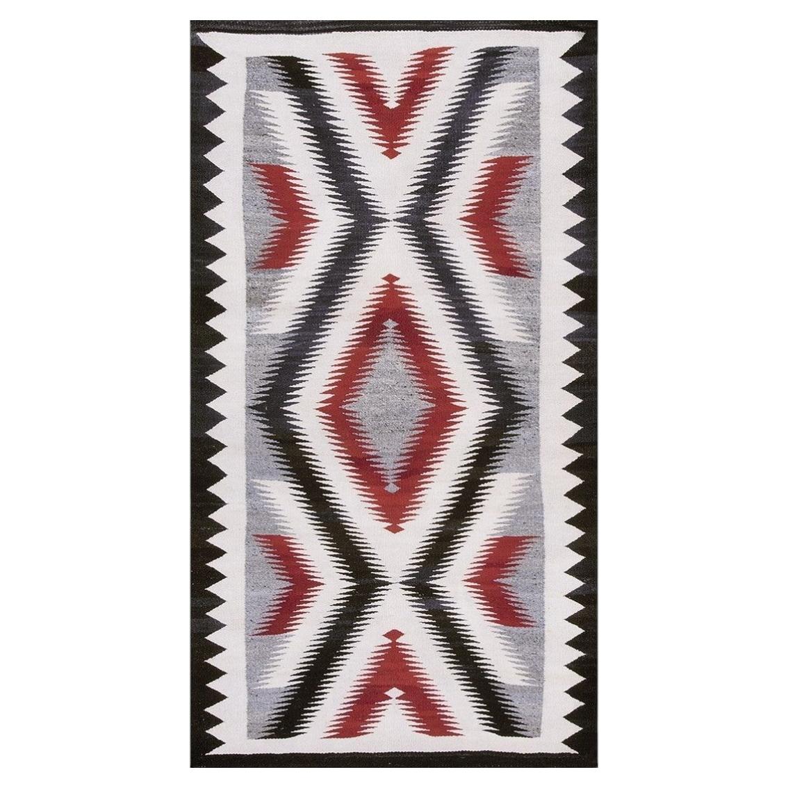 1930s Small Classic Native American Geometric Antique Navajo Flat Weave Rug For Sale