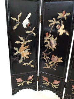 1930s Soapstone and Black Lacquered Tabletop Folding Screen