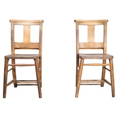 1930's Solid Ash Church - Chapel Dining Chairs - Pair