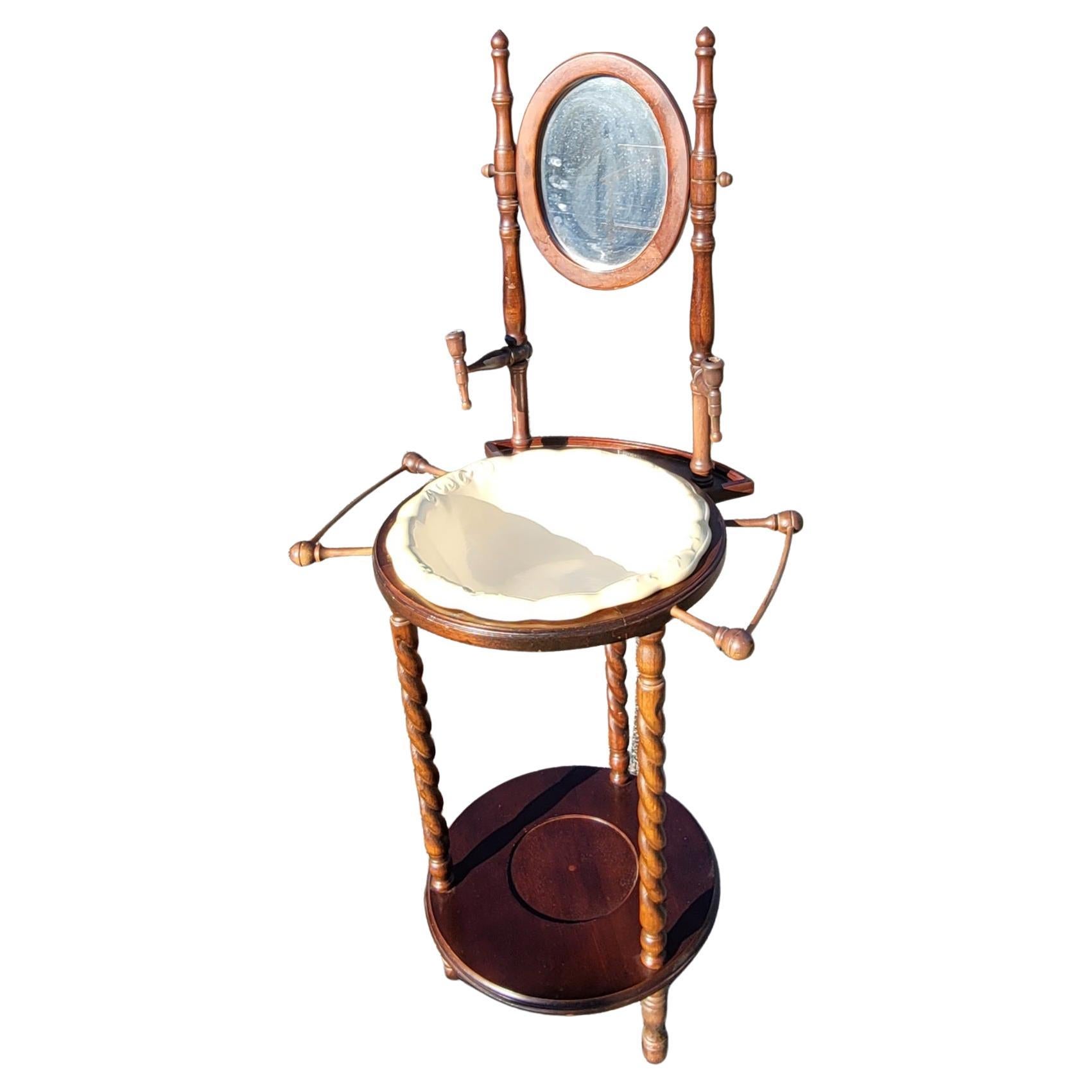 antique wooden wash basin stand with mirror