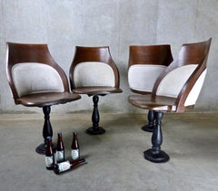 1930s Solid Oak and Cast Iron Swiveling Pub Chairs
