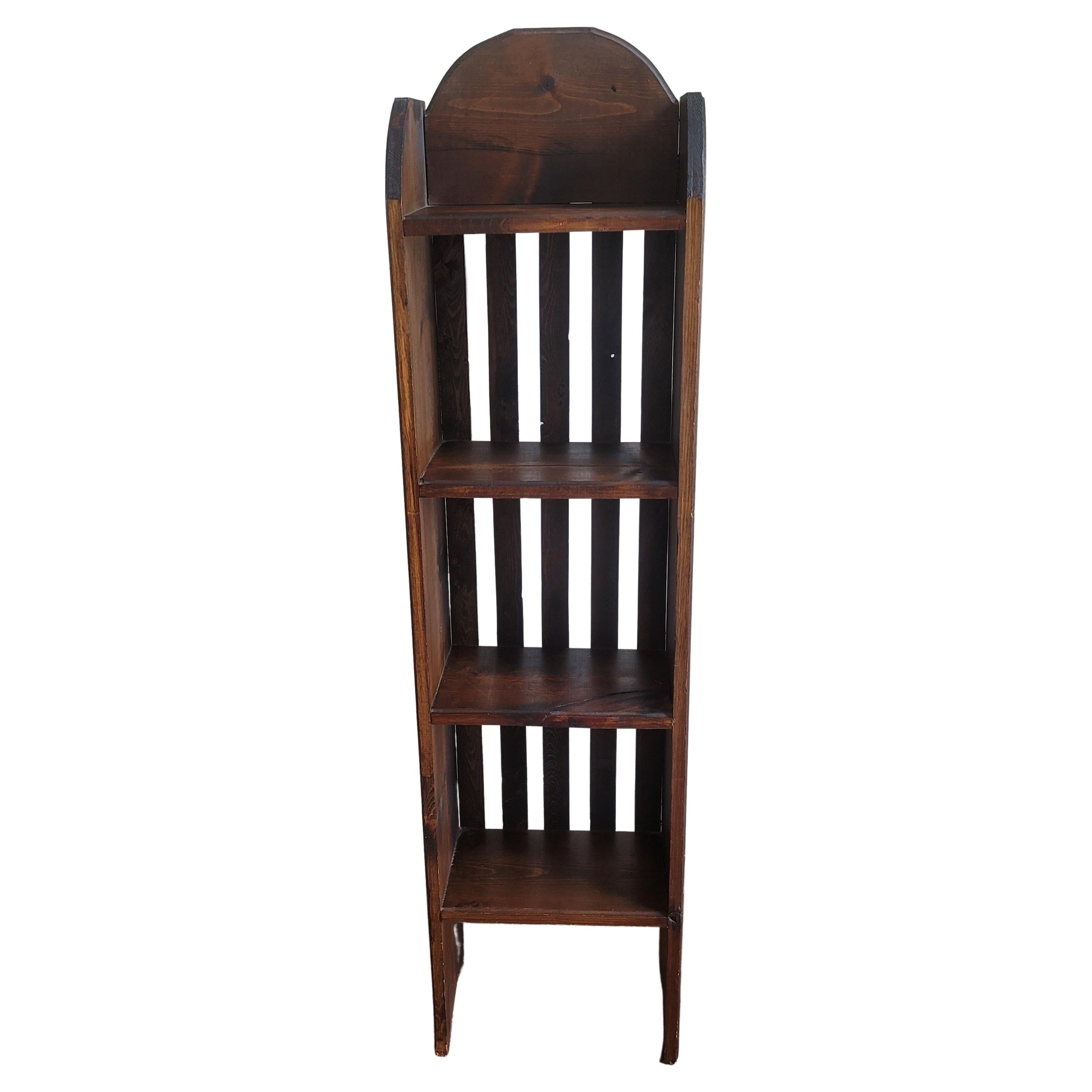 1930s Solid Pine 4 Shelves Slim Bookcase