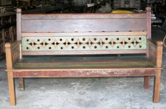 1930s Solid Teak Wood Robustly Constructed Bench from Dutch Colonial Farm