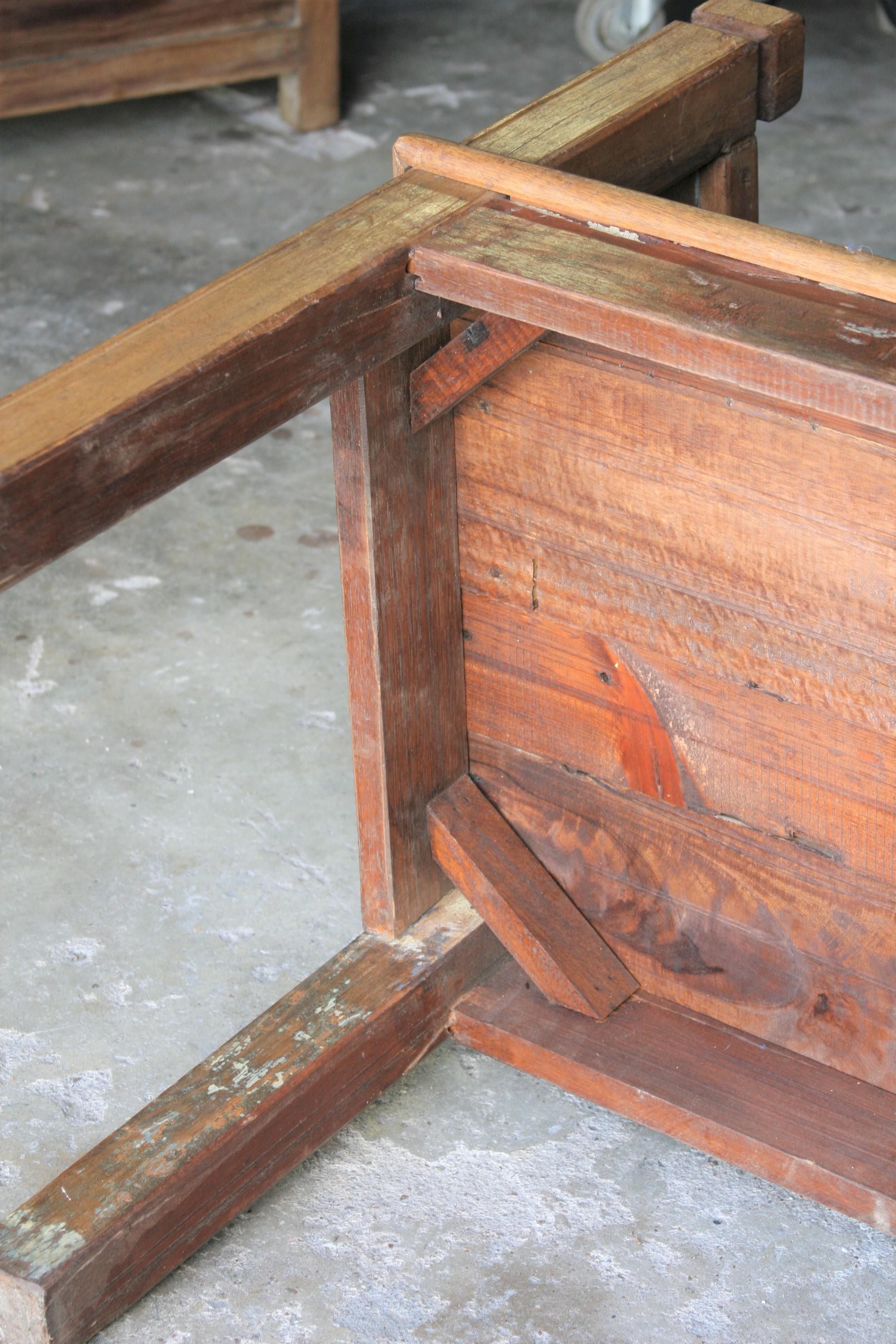 20th Century 1930s Solid Teak Wood Robustly Constructed Bench from Dutch Colonial Farm For Sale