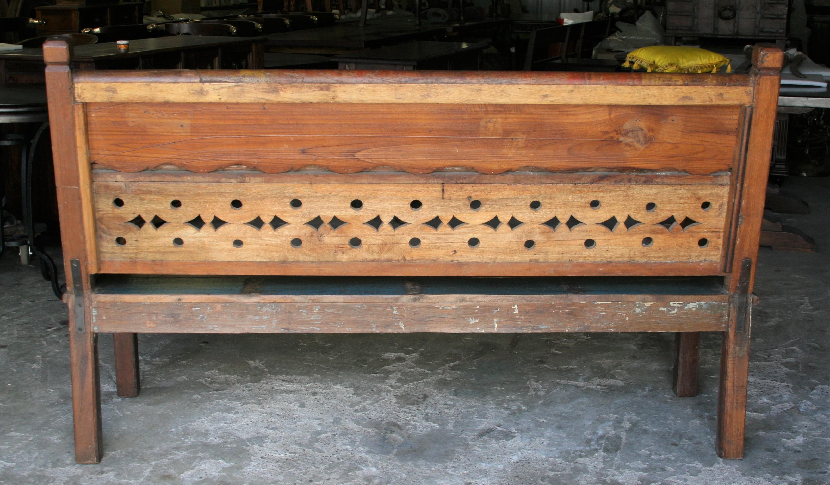 1930s Solid Teak Wood Robustly Constructed Bench from Dutch Colonial Farm For Sale 1