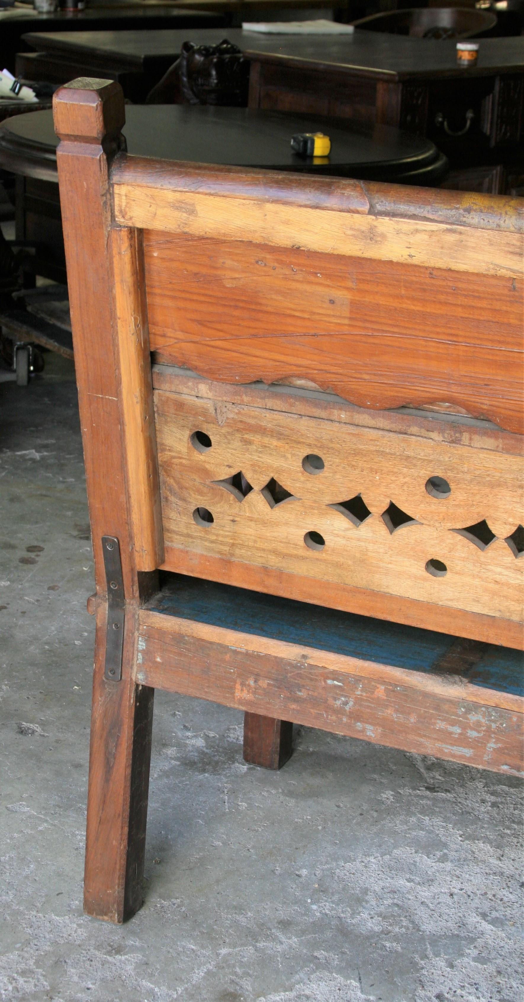 1930s Solid Teak Wood Robustly Constructed Bench from Dutch Colonial Farm For Sale 2