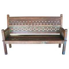 Vintage 1930s Solid Teak Wood Rustic Style Dutch Colonial Farm Bench in Good Condition