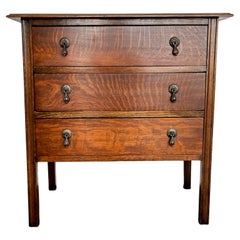 1930s Solid Tiger Oak Chest of Three Drawers